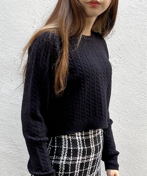 one way（ワンウェイ）の「ショートケーブルニット（ニット/セーター・レディース・ライトグレー/ブラック/ホワイト/レッド・FREE）」の10枚目の写真