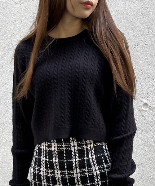 one way（ワンウェイ）の「ショートケーブルニット（ニット/セーター・レディース・ライトグレー/ブラック/ホワイト/レッド・FREE）」の11枚目の写真