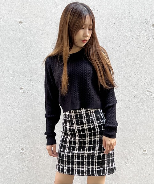 one way（ワンウェイ）の「ショートケーブルニット（ニット/セーター・レディース・ライトグレー/ブラック/ホワイト/レッド・FREE）」の14枚目の写真