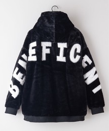 【BLUE STANDARD/ブルースタンダード】フェイクファー エコファー ビッグシルエット ドロップショルダー バックプリント　フードジャケット　ジップアップパーカー