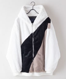【BLUE STANDARD/ブルースタンダード】フェイクファー エコファー ビッグシルエット ドロップショルダー バックプリント フードジャケット ジップアップパーカー