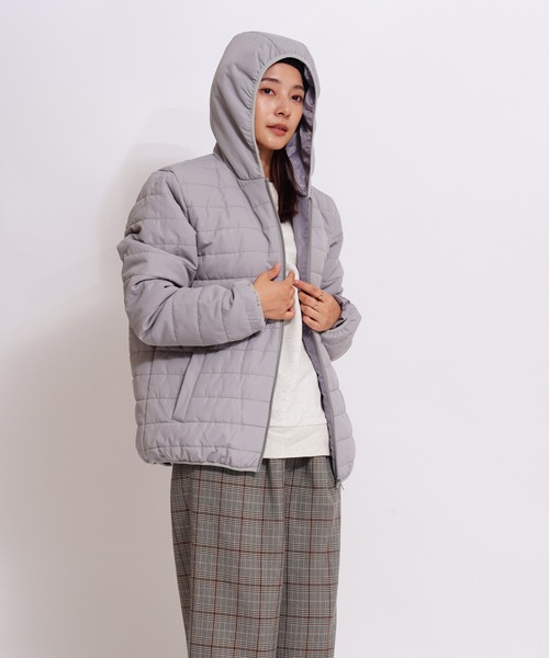 GIORDANO（ジョルダーノ）の「[ GIORDANO ]パデッドフードジャケット (ユニセックス)（ダウンジャケット/コート・レディース・ネイビー/グレー・SMALL/MEDIUM/LARGE/X-LARGE）」の4枚目の写真