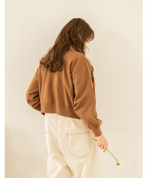 chocomee(チョコミー)の「snap button short cardigan/スナップボタンショートカーディガン(カーディガン/ボレロ・レディース・アイボリー/ブラウン・FREE)」の7枚目の写真
