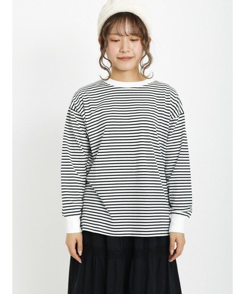 Samansa Mos2（サマンサ モスモス）の「柄アソートロングTシャツ（Tシャツ/カットソー・レディース・オフホワイト/ブラック/ベージュ/チャコール・ﾌﾘ-）」の12枚目の写真