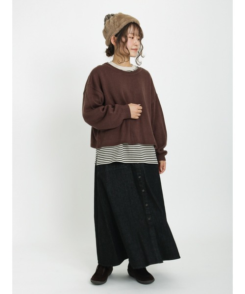 Samansa Mos2（サマンサ モスモス）の「柄アソートロングTシャツ（Tシャツ/カットソー・レディース・オフホワイト/ブラック/ベージュ/チャコール・ﾌﾘ-）」の6枚目の写真