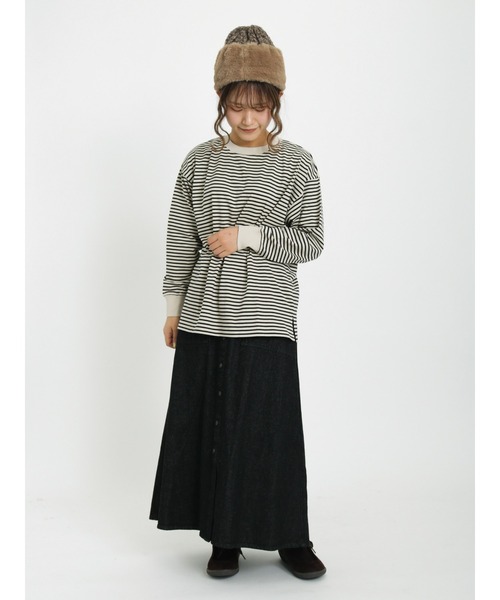 Samansa Mos2（サマンサ モスモス）の「柄アソートロングTシャツ（Tシャツ/カットソー・レディース・オフホワイト/ブラック/ベージュ/チャコール・ﾌﾘ-）」の7枚目の写真