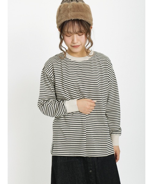 Samansa Mos2（サマンサ モスモス）の「柄アソートロングTシャツ（Tシャツ/カットソー・レディース・オフホワイト/ブラック/ベージュ/チャコール・ﾌﾘ-）」の11枚目の写真