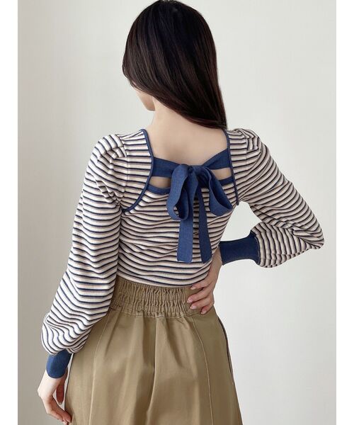 RESEXXY（リゼクシー）の「ハートネックニットトップス（ニット/セーター・レディース・ブラック/ベージュ/ブルー・FREE）」の7枚目の写真