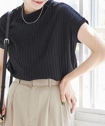 coen | USAコットンハイネックフレンチスリーブワイドリブTシャツ(Tシャツ/カットソー)