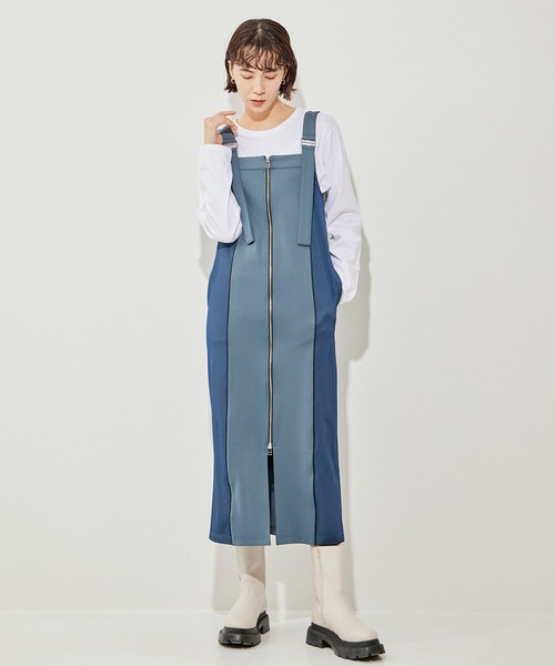 手洗い可能】メッシュレイヤードカットサロペットワンピース 