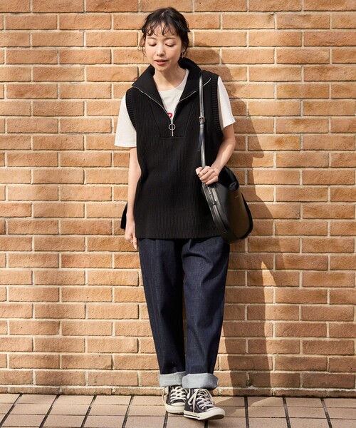 FREAK'S STORE（フリークスストア）の「畦ハーフジップベスト（ベスト・レディース・ブラック/オフホワイト/グレー・ﾌﾘ-）」の4枚目の写真