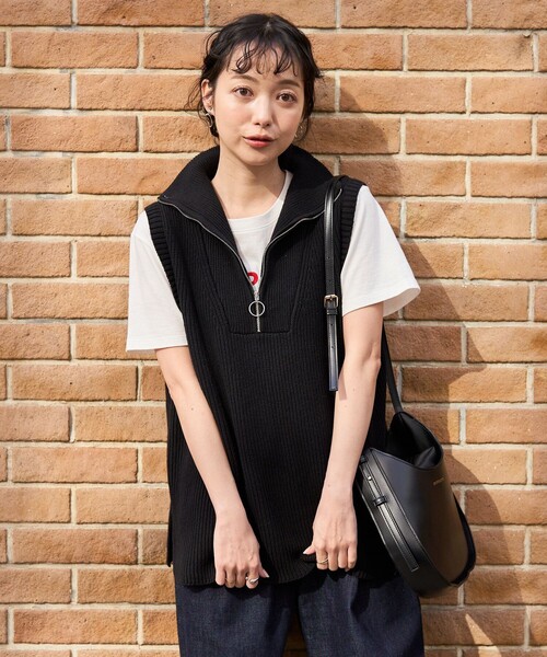 FREAK'S STORE（フリークスストア）の「畦ハーフジップベスト（ベスト・レディース・ブラック/オフホワイト/グレー・ﾌﾘ-）」の5枚目の写真