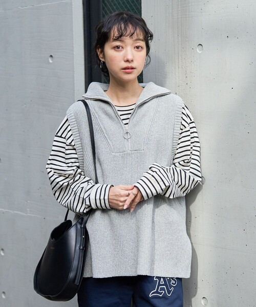 FREAK'S STORE（フリークスストア）の「畦ハーフジップベスト（ベスト・レディース・ブラック/オフホワイト/グレー・ﾌﾘ-）」の13枚目の写真