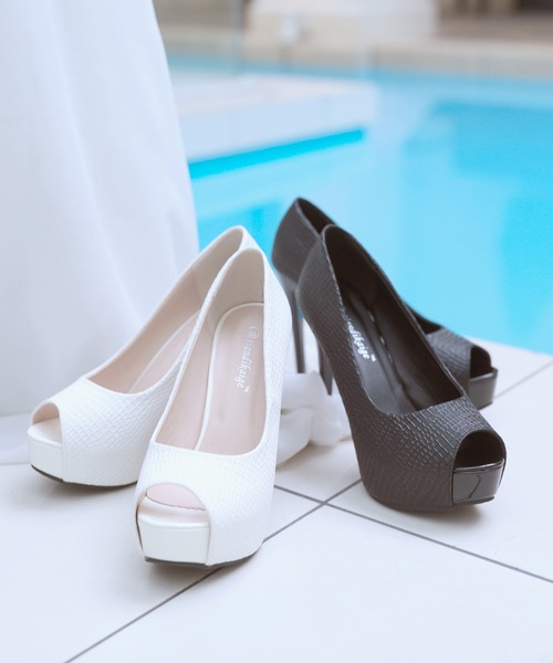 Julia Boutique（ジュリアブティック）の「クロコ調オープントゥ美脚ヒールパンプス/23081（パンプス・レディース・ブラック/ホワイト・35/36/38/39/37）」の4枚目の写真