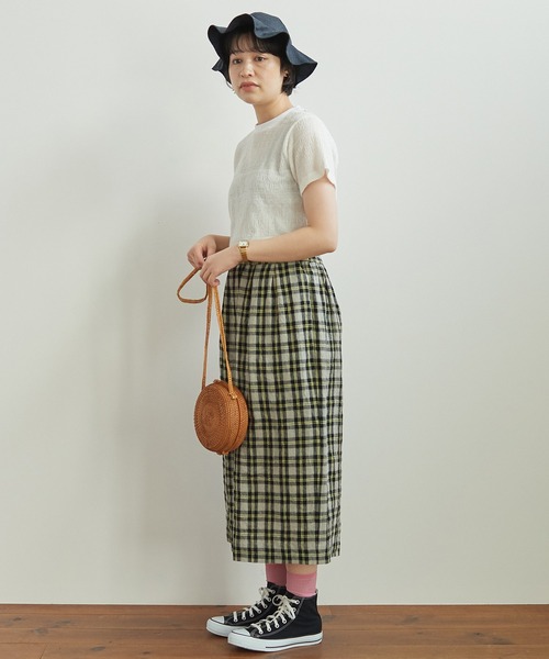 ビュルデサボン　ヨーロピアンリネンチェック フレアスカート bulle de savon（ビュルデサボン）の「リネン/CHECK タックス