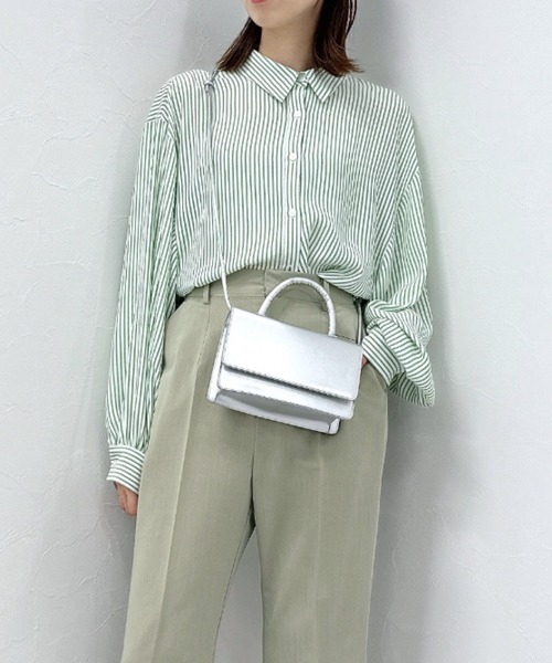 FOREVER 21（フォーエバー トゥエンティーワン）の「【BASIC】ストライプビッグシャツ（シャツ/ブラウス・レディース・オレンジ系その他/スカイブルー/イエロー/グリーン・FREE）」の2枚目の写真