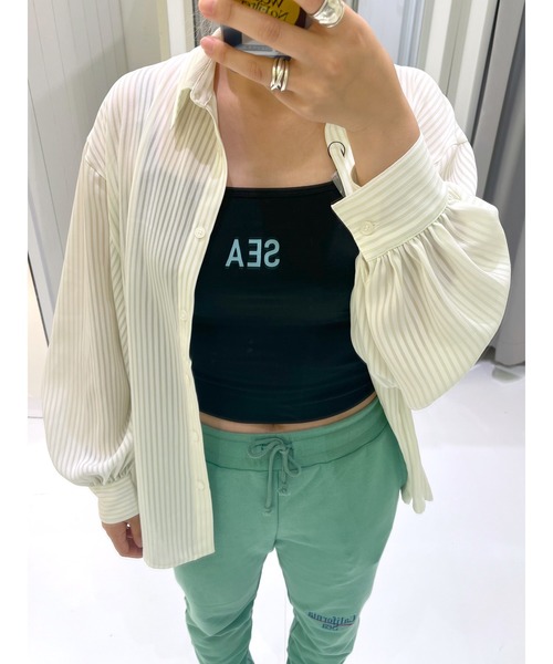 FOREVER 21（フォーエバー トゥエンティーワン）の「【BASIC】ストライプビッグシャツ（シャツ/ブラウス・レディース・オレンジ系その他/スカイブルー/イエロー/グリーン・FREE）」の7枚目の写真