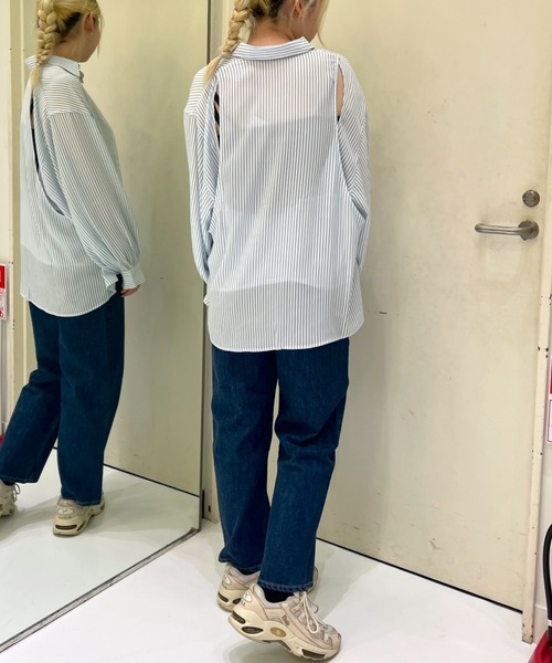 FOREVER 21（フォーエバー トゥエンティーワン）の「【BASIC】ストライプビッグシャツ（シャツ/ブラウス・レディース・オレンジ系その他/スカイブルー/イエロー/グリーン・FREE）」の14枚目の写真