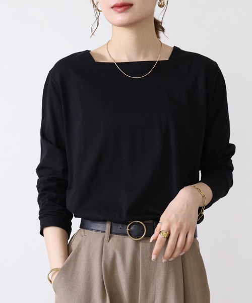 atONE(アットワン)の「atONE コットンスクエアネックプルオーバー 長袖(Tシャツ/カットソー・レディース・オフホワイト/チャコールグレー/モカ/ブラック/グレイッシュベージュ・LL~3L/4L~5L/M-L)」の3枚目の写真