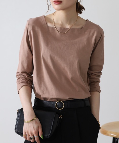 atONE(アットワン)の「atONE コットンスクエアネックプルオーバー 長袖(Tシャツ/カットソー・レディース・オフホワイト/チャコールグレー/モカ/ブラック/グレイッシュベージュ・LL~3L/4L~5L/M-L)」の4枚目の写真