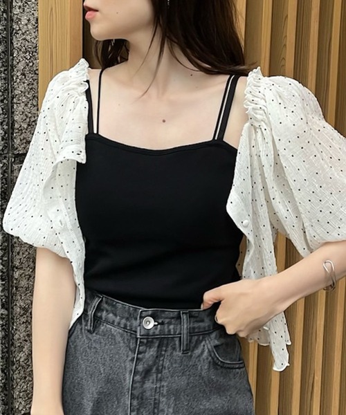 one after another NICE CLAUP（ワンアフターアナザーナイスクラップ）の「カップ付き/肩ひも2way/シンプルブラトップ（キャミソール・レディース・ブラック/オフホワイト/ピンク・FREE）」の3枚目の写真