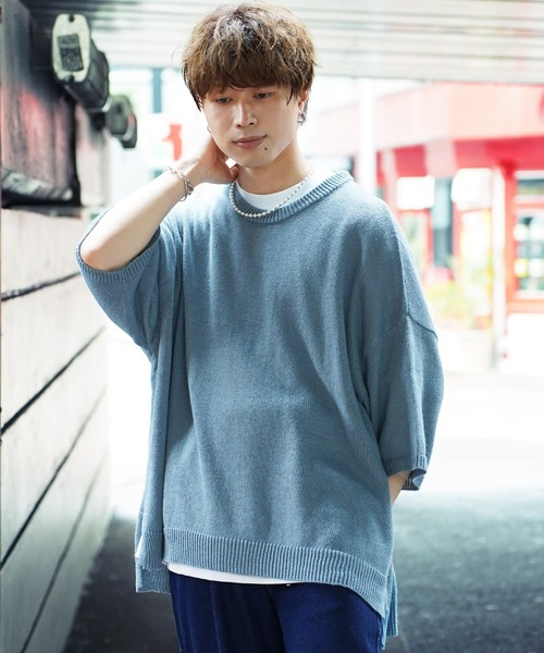 En serio TOKYO(エンソリオトーキョー)の「リネンコットン ルーズシルエット サマーニット(Tシャツ/カットソー・メンズ・ネイビー/ダークブルー/ライトグレー/ブラック/グレイッシュベージュ・M/L/XL)」の5枚目の写真