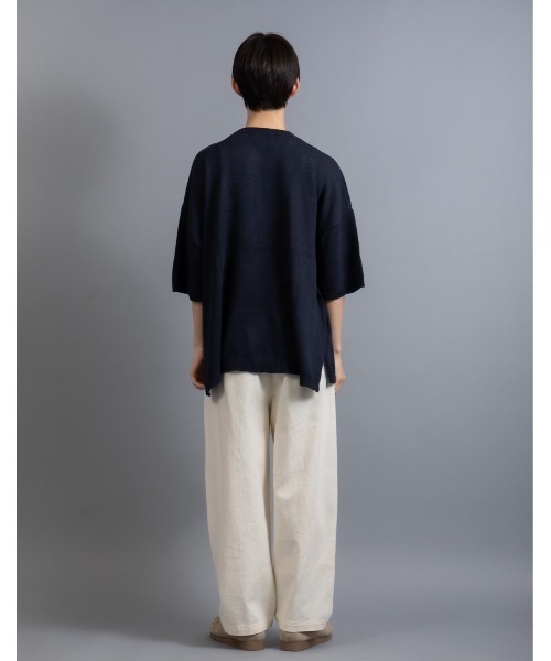En serio TOKYO(エンソリオトーキョー)の「リネンコットン ルーズシルエット サマーニット(Tシャツ/カットソー・メンズ・ネイビー/ダークブルー/ライトグレー/ブラック/グレイッシュベージュ・M/L/XL)」の20枚目の写真