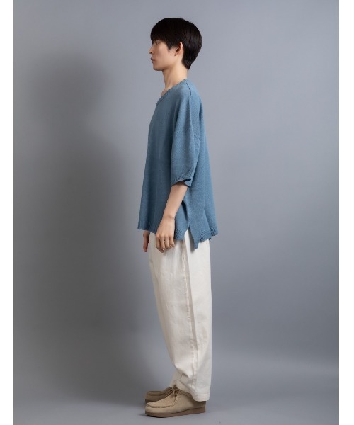 En serio TOKYO(エンソリオトーキョー)の「リネンコットン ルーズシルエット サマーニット(Tシャツ/カットソー・メンズ・ネイビー/ダークブルー/ライトグレー/ブラック/グレイッシュベージュ・M/L/XL)」の15枚目の写真