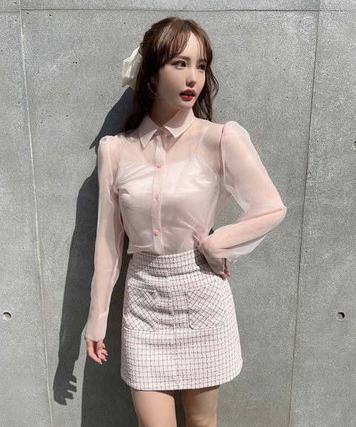 Rmine（アールマイン）の「インナー付きシアーシャツ（シャツ/ブラウス・レディース・ピンク/アイボリー・FREE）」の2枚目の写真