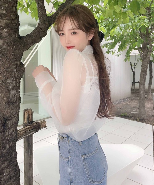 Rmine（アールマイン）の「インナー付きシアーシャツ（シャツ/ブラウス・レディース・ピンク/アイボリー・FREE）」の5枚目の写真