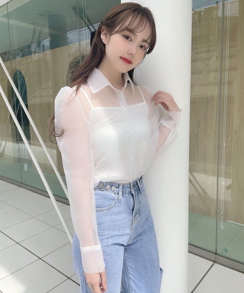 Rmine（アールマイン）の「インナー付きシアーシャツ（シャツ/ブラウス・レディース・ピンク/アイボリー・FREE）」の7枚目の写真