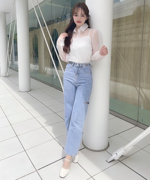 Rmine（アールマイン）の「インナー付きシアーシャツ（シャツ/ブラウス・レディース・ピンク/アイボリー・FREE）」の9枚目の写真