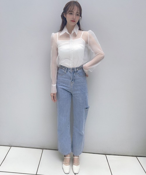 Rmine（アールマイン）の「インナー付きシアーシャツ（シャツ/ブラウス・レディース・ピンク/アイボリー・FREE）」の11枚目の写真