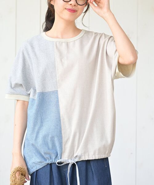 rps（アールピーエス）の「布帛切替半袖プルオーバー（Tシャツ/カットソー・レディース・グレイッシュベージュ/ダークベージュ/チャコールグレー・フリー）」の2枚目の写真