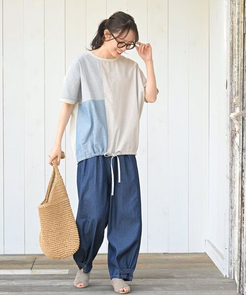 rps（アールピーエス）の「布帛切替半袖プルオーバー（Tシャツ/カットソー・レディース・グレイッシュベージュ/ダークベージュ/チャコールグレー・フリー）」の12枚目の写真
