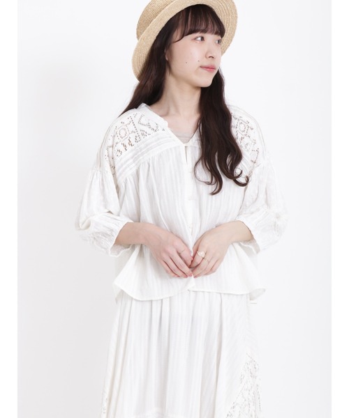 Samansa Mos2（サマンサ モスモス）の「パッチワークレースブラウス（シャツ/ブラウス・レディース・オフホワイト/ピンク/ブラック・F）」の7枚目の写真