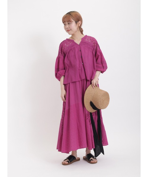 Samansa Mos2（サマンサ モスモス）の「パッチワークレースブラウス（シャツ/ブラウス・レディース・オフホワイト/ピンク/ブラック・F）」の13枚目の写真