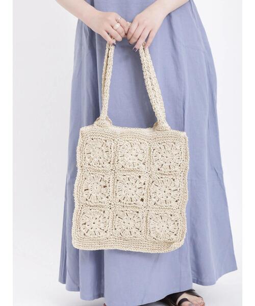 Samansa Mos2（サマンサ モスモス）の「ペーパークロシェトートバッグ（ハンドバッグ・レディース・オフホワイト/ベージュ・ﾌﾘ-）」の4枚目の写真