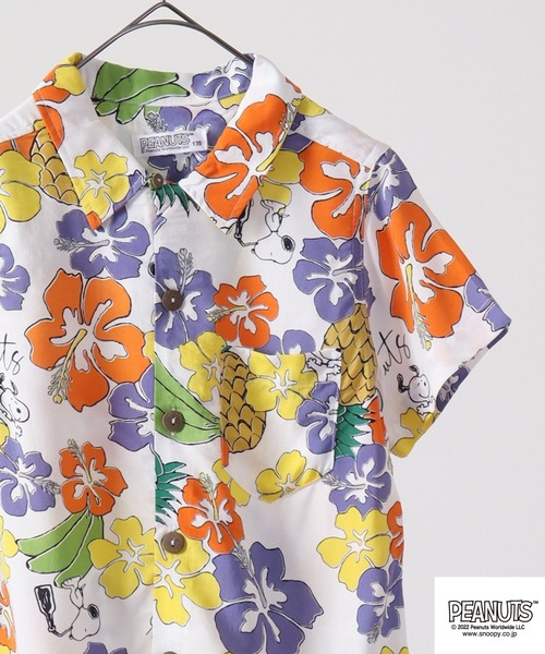 PEANUTS(ピーナッツ)の「PEANUTS スヌーピー 親子で着れる キッズ アロハ シャツ(シャツ/ブラウス・キッズ・ネイビー/ホワイト/イエロー/ブラック/ホワイト系その他/モカ・110/120/130/140)」の2枚目の写真
