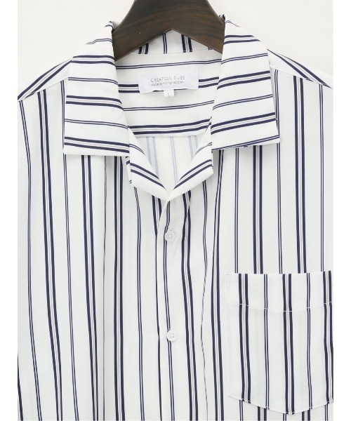 m.f.editorial（エムエフエディトリアル）の「m.f.エディトリアル メンズ ストライプ柄 オープンカラー半袖シャツ（シャツ/ブラウス・メンズ・ベージュ/ネイビー/ホワイト・MEDIUM/LARGE）」の20枚目の写真