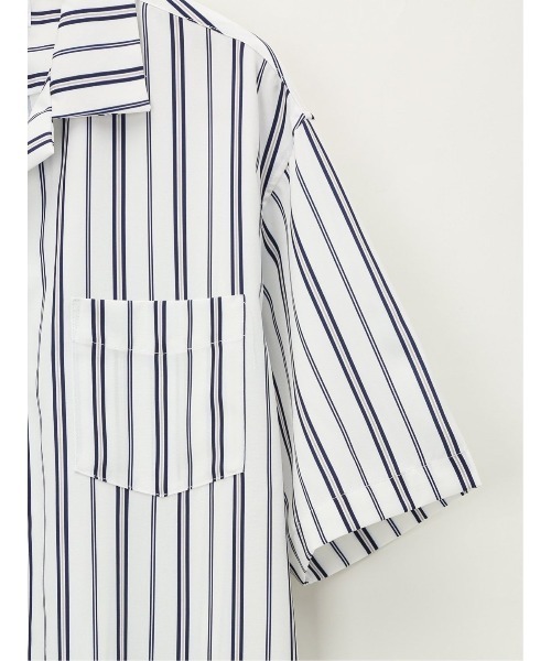 m.f.editorial（エムエフエディトリアル）の「m.f.エディトリアル メンズ ストライプ柄 オープンカラー半袖シャツ（シャツ/ブラウス・メンズ・ベージュ/ネイビー/ホワイト・MEDIUM/LARGE）」の13枚目の写真