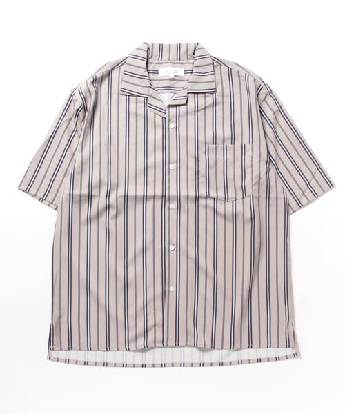 m.f.editorial（エムエフエディトリアル）の「m.f.エディトリアル メンズ ストライプ柄 オープンカラー半袖シャツ（シャツ/ブラウス・メンズ・ベージュ/ネイビー/ホワイト・MEDIUM/LARGE）」の22枚目の写真