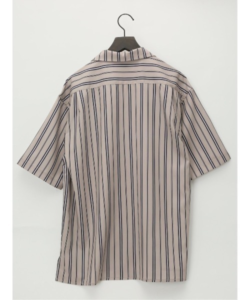 m.f.editorial（エムエフエディトリアル）の「m.f.エディトリアル メンズ ストライプ柄 オープンカラー半袖シャツ（シャツ/ブラウス・メンズ・ベージュ/ネイビー/ホワイト・MEDIUM/LARGE）」の11枚目の写真