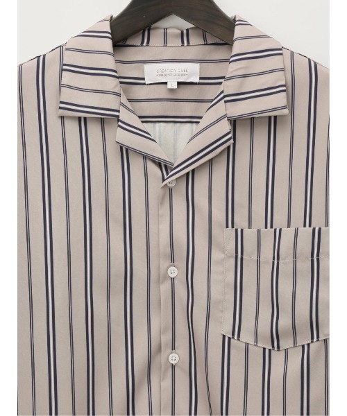 m.f.editorial（エムエフエディトリアル）の「m.f.エディトリアル メンズ ストライプ柄 オープンカラー半袖シャツ（シャツ/ブラウス・メンズ・ベージュ/ネイビー/ホワイト・MEDIUM/LARGE）」の8枚目の写真