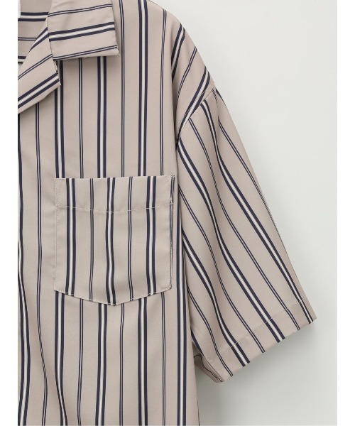 m.f.editorial（エムエフエディトリアル）の「m.f.エディトリアル メンズ ストライプ柄 オープンカラー半袖シャツ（シャツ/ブラウス・メンズ・ベージュ/ネイビー/ホワイト・MEDIUM/LARGE）」の5枚目の写真