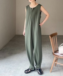前後2wayVネックノースリーブ裾ボタン2WAYジップアップオールインワンサロペット