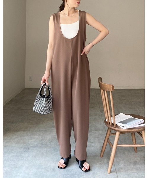 ベージュ サロペット ノースリーブ 前開き ZARA オールインワン サロペット ノースリーブ テーパード
