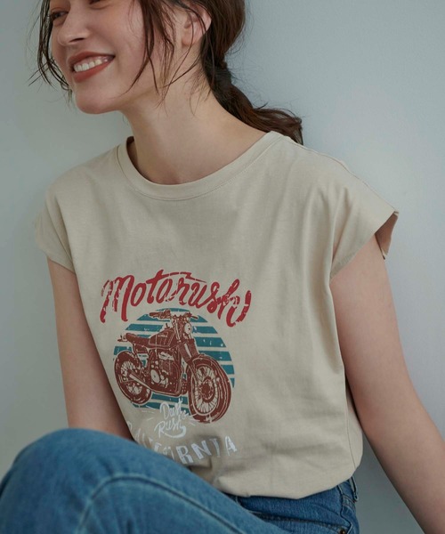 fifth（フィフス）の「フレンチスリーブプリントTシャツ（Tシャツ/カットソー・レディース・ベージュ/ホワイト/チャコールグレー・M）」の3枚目の写真