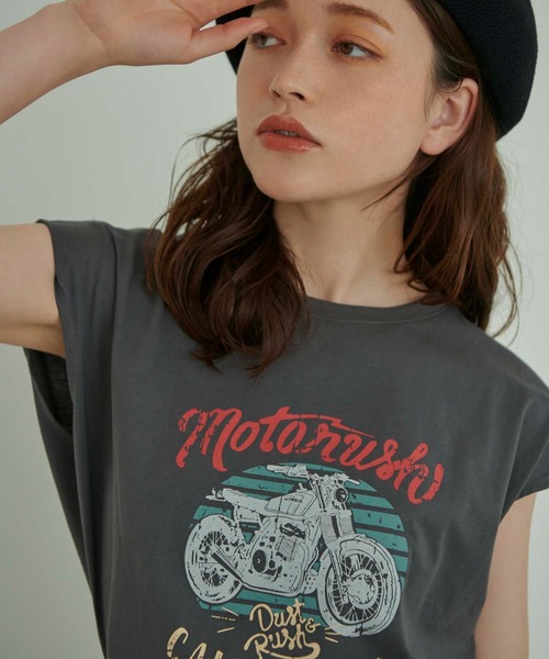fifth（フィフス）の「フレンチスリーブプリントTシャツ（Tシャツ/カットソー・レディース・ベージュ/ホワイト/チャコールグレー・M）」の21枚目の写真