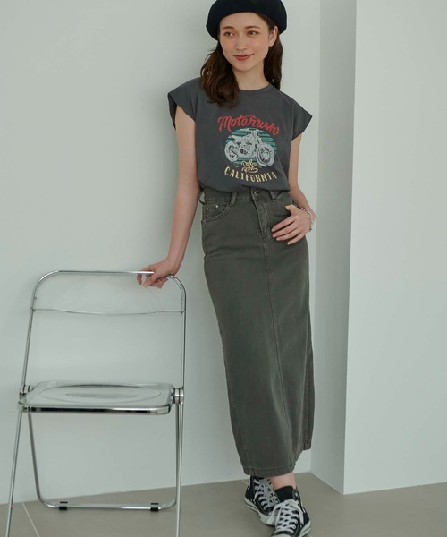 fifth（フィフス）の「フレンチスリーブプリントTシャツ（Tシャツ/カットソー・レディース・ベージュ/ホワイト/チャコールグレー・M）」の5枚目の写真